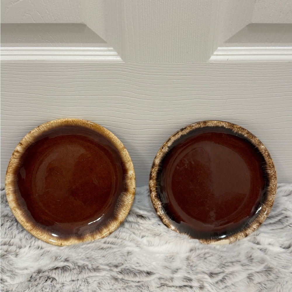 Hull Pottery Brown Drip Bread Plate 6.5" Vintage USA Set of 2 Mid Century